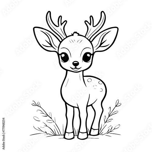 Cute Baby Deer Animal Outline, Deer Vector Illustration