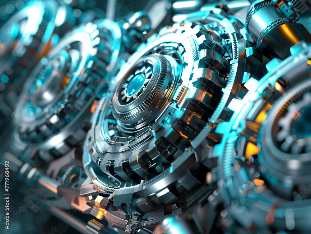 Fototapeta premium Close up of futuristic gear and machinery intricate details showing optimization and efficiency sleek design
