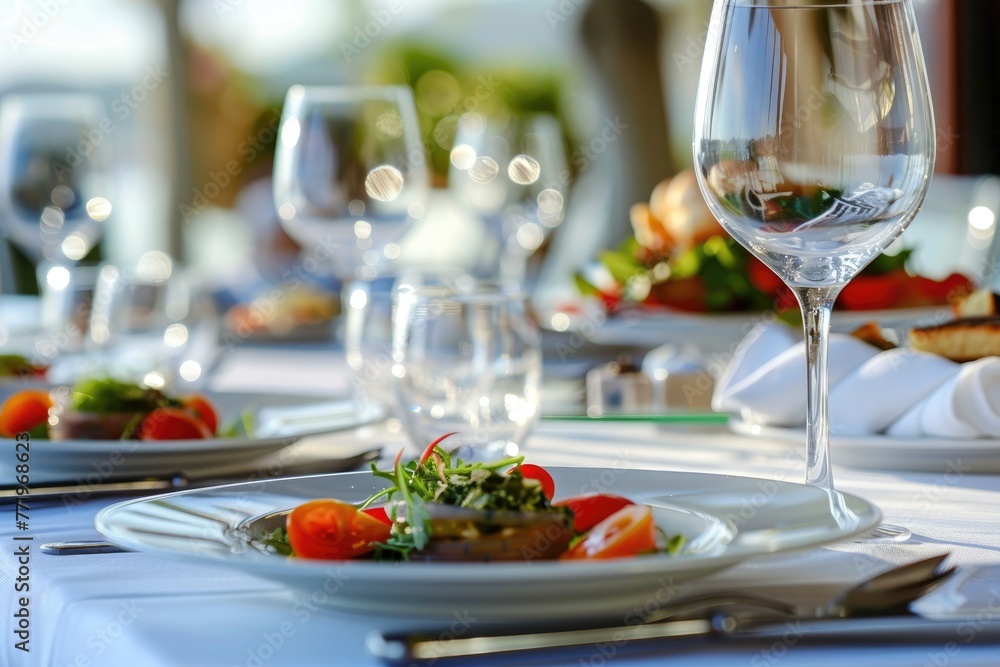 A delicious gourmet meal served on a beautifully set table. A delicious gourmet meal served on a beautifully set table.