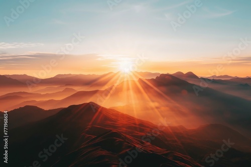 A breathtaking mountain landscape at sunrise. © Chaiwat