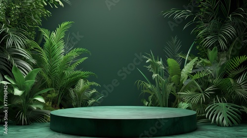 Podium background product forest green display platform  © CREATIVE STOCK
