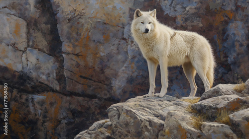 Arctic Wolf on Rocky Cliff