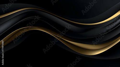 Black Luxury background with gold lines curve wavy