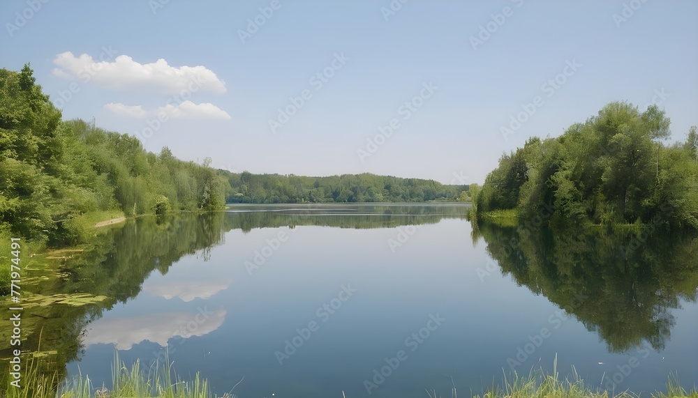View on idyllic lake during daytime in summer