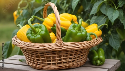 Yellow-green pepper fruits in a wicker basket © Mitica