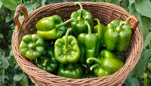 Yellow-green pepper fruits in a wicker basket © Mitica