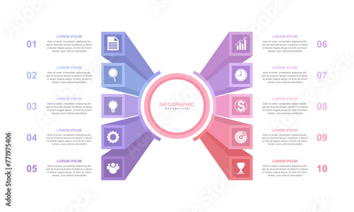 infographic elements template, business concept with 10 steps, workflow layout, diagram, report, web design. Creative, vector, illustration, Can be used for process diagram, presentations.	