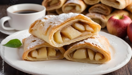 Baking puff pastry strudel with apple