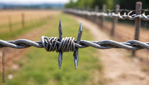 barbed wire on a fence in closeup view