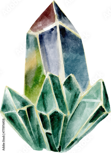 Crystal in jurassic peroid . Watercolor painting style . photo