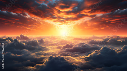 Beautiful sunrise in the clouds #771978671