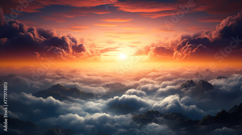 Beautiful sunrise in the clouds #771978813