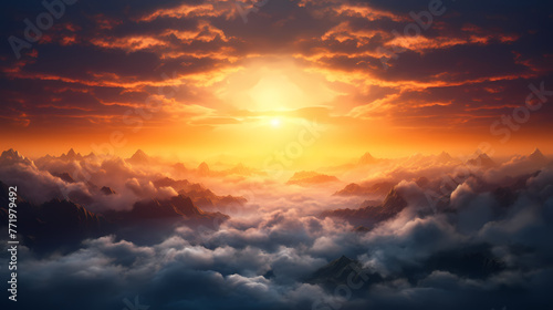 Beautiful sunrise in the clouds #771979492