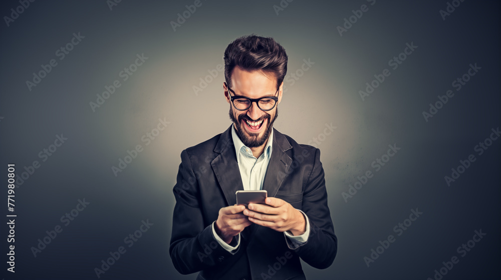 Businessman holding smartphone and smile Businessman holding smartphone and smile