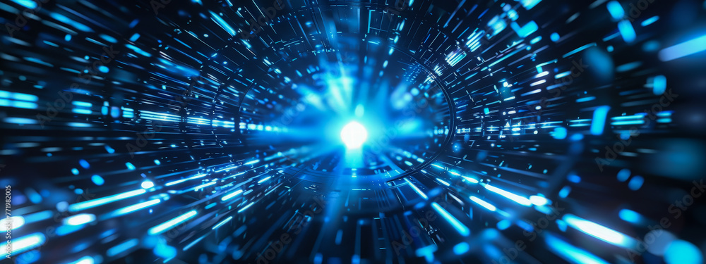 Fototapeta premium A blue light is shining through a tunnel