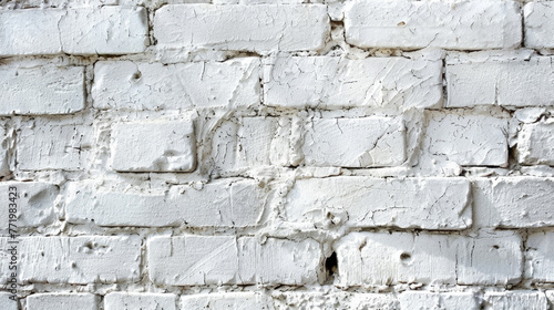 White painted bricks form a textured wall with signs of weathering and age.