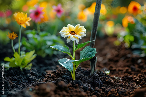 Young Daisy Bloom - New Beginnings in Macro Photography Style  Earth   s Nurture Concept  Suitable for Gardening Guides  Eco-Conscious Lifestyle Promotions  and Organic Product Branding