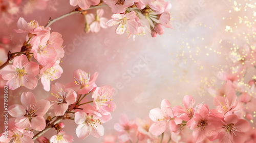 Sparkling Spring Blossoms - Glittering Fairy-tale Ambiance; Magical Floral Backdrop; Perfect for Event Decor, Beauty Product Launches, Fantasy-Themed Projects, Copy space