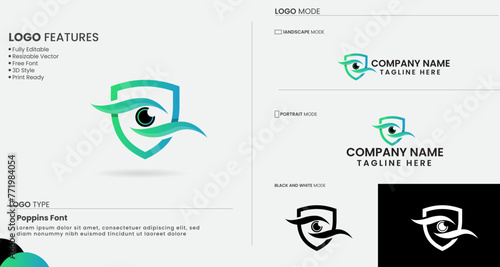 Shield eye logo design. Eye-protected logo with shield. Vision security logo. Business. Eye vector. Premium. Lens. Finance. Doctor. Human.