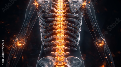 Highlighting lower back pain in a human anatomy X-ray illustration