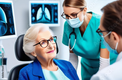 Elderly woman at doctors appointment in clinic  elderly healthcare concept