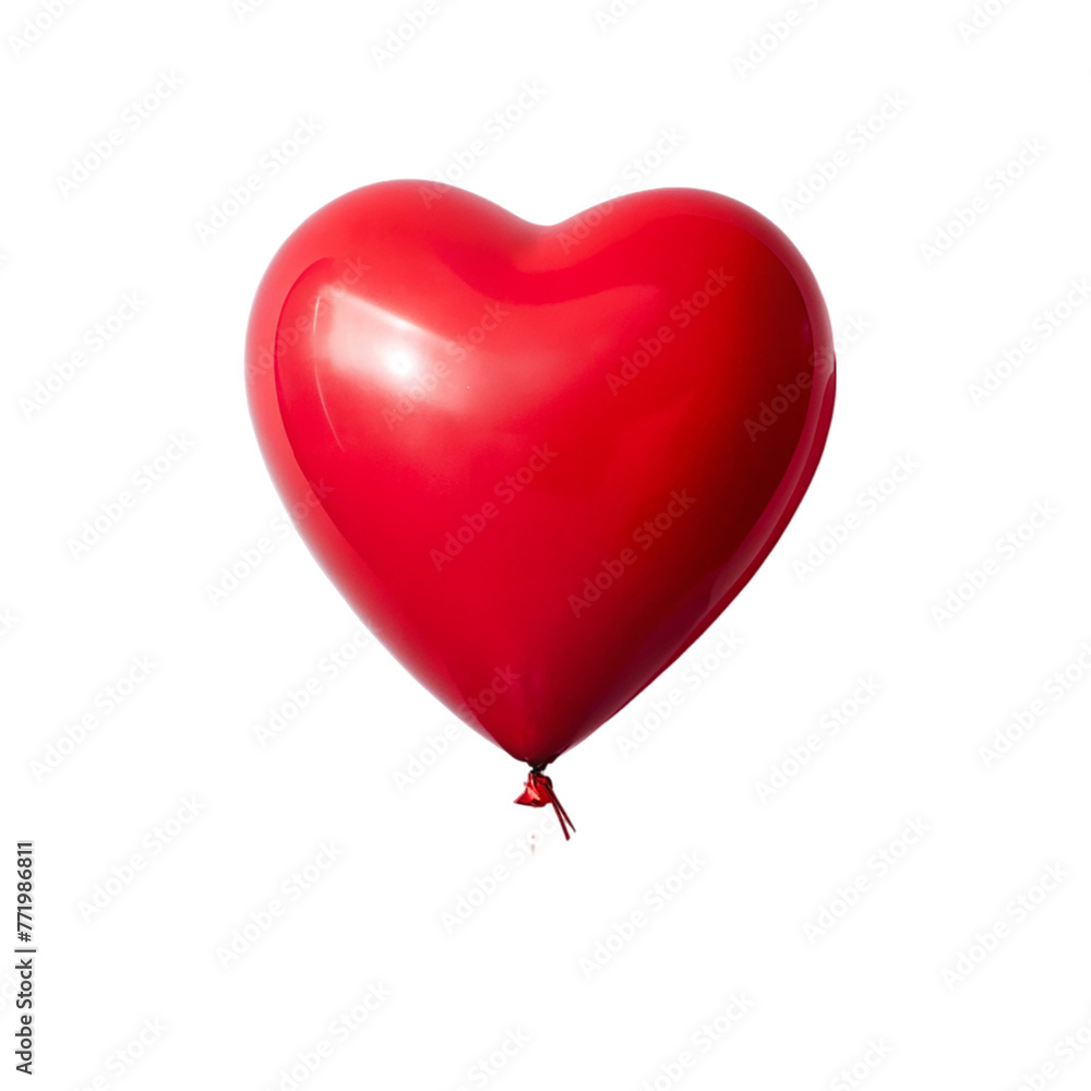 Red balloon on heart shape, isolated on transparent background.