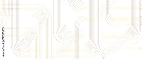 Vector gold geometric lines angles shapes in white and gold background, digital pattern technology background with wavy lines pattern.