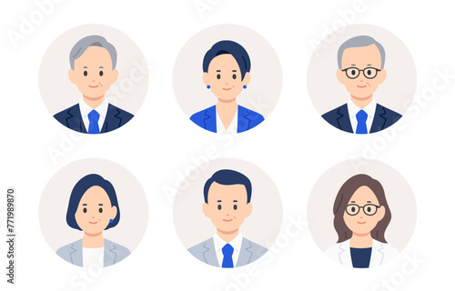経営者･管理職の顔アイコンセット【人物ベクターイラスト素材】