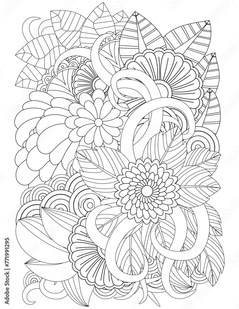 Zen tangle Coloring-Pages for Vector doodle flowers in black and white.adults and kids