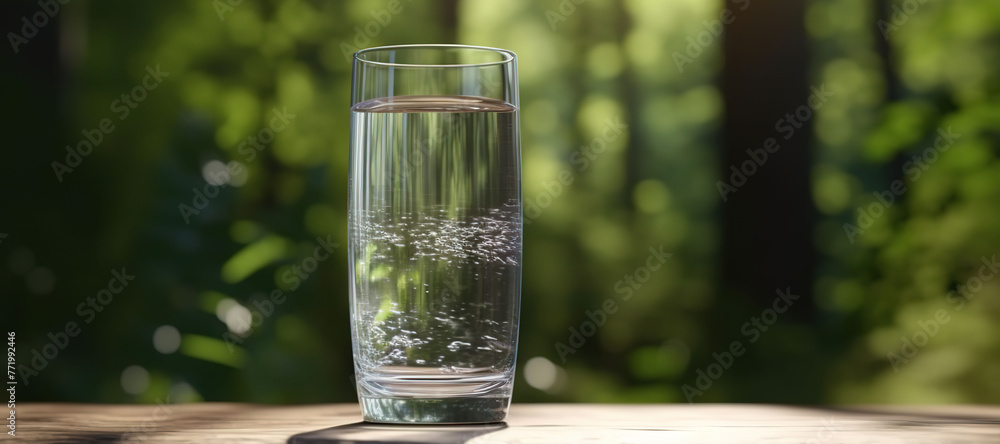 fresh clear mineral water in a glass with forest background 135 fresh clear mineral water in a glass with forest background 135