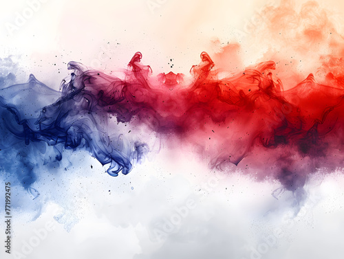 Labor day Red, White and Blue colored dust explosion background. Splash of American flag colors smoke dust on white background, Independence Day, Memorial Day patriotic abstract pattern