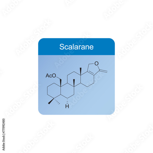 Scalarane skeletal structure diagram.Sesterterpene compound molecule scientific illustration on blue background. photo