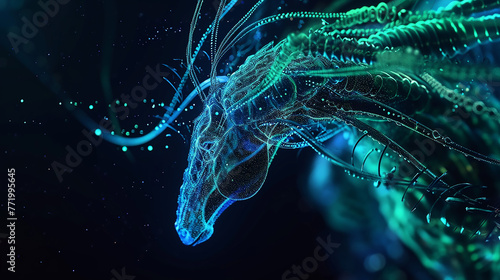 Illuminated Hippocampus: Intricate Neural Connections in Shades of Blue and Green