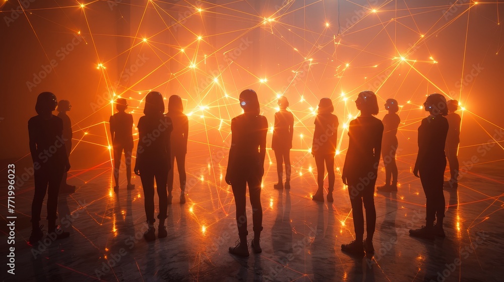 Surreal: A group of people standing in a circle Surreal: A group of people standing in a circle