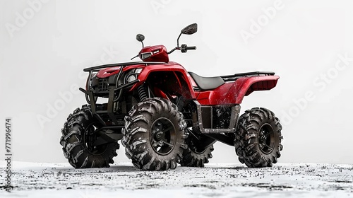 Rugged red ATV parked on white showcasing strength and adventure