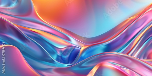 Multicolored, dynamic, metallic wave on a 3D gradient background for design purposes.