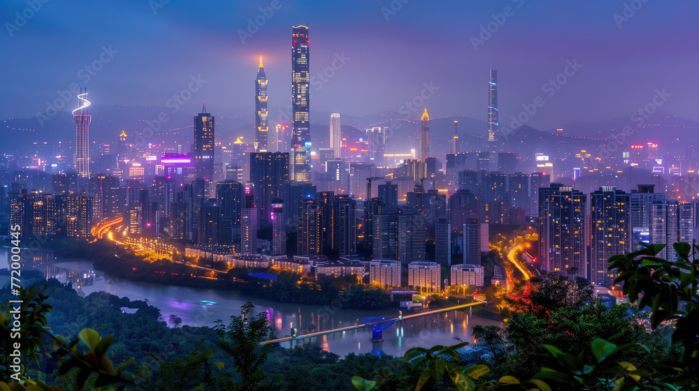 Fototapeta premium Chinese urban architectural scenery,created with Generative AI tecnology.