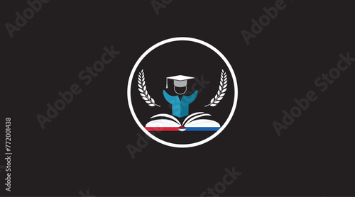 school logo student with graduate cap on book Educational vector logo photo