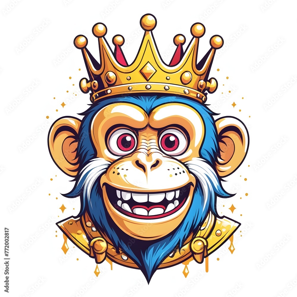 Cartoon illustration of a cute monkey king animal full of enthusiasm and energy