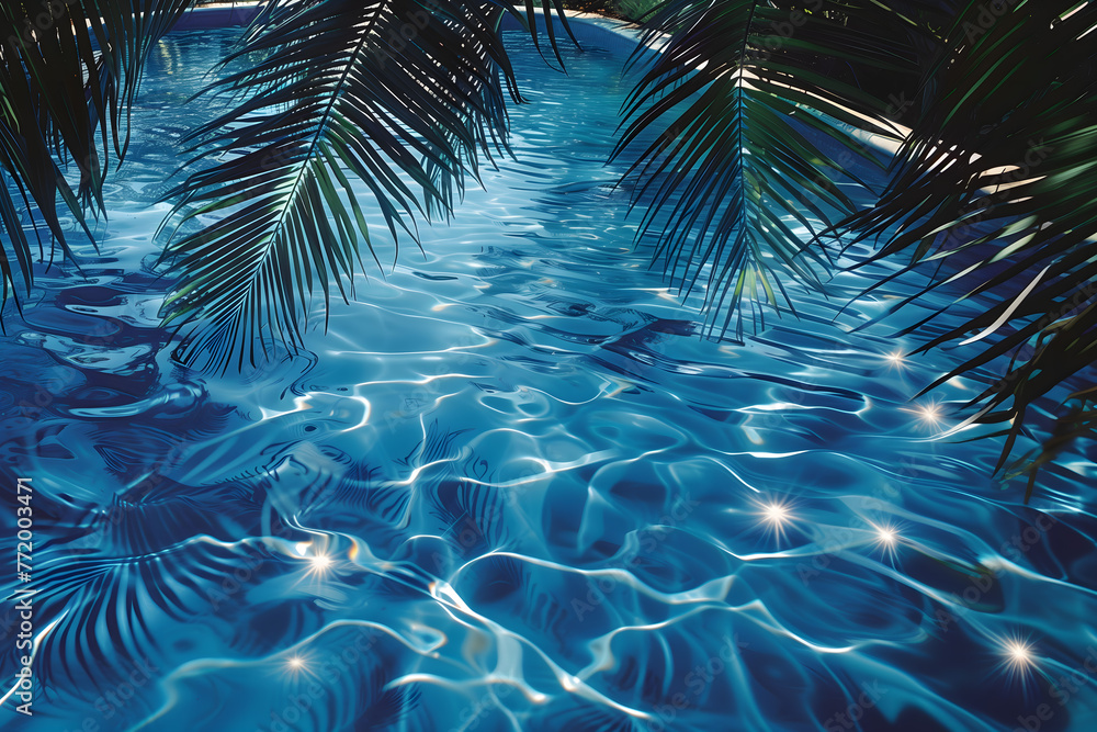 Top view of tropical leaf shadow on water surface. Shadow of palm leaves on white sand beach. Beautiful abstract background concept banner for summer vacation at the beach Top view of tropical leaf shadow on water surface. Shadow of palm leaves on white sand beach. Beautiful abstract background concept banner for summer vacation at the beach