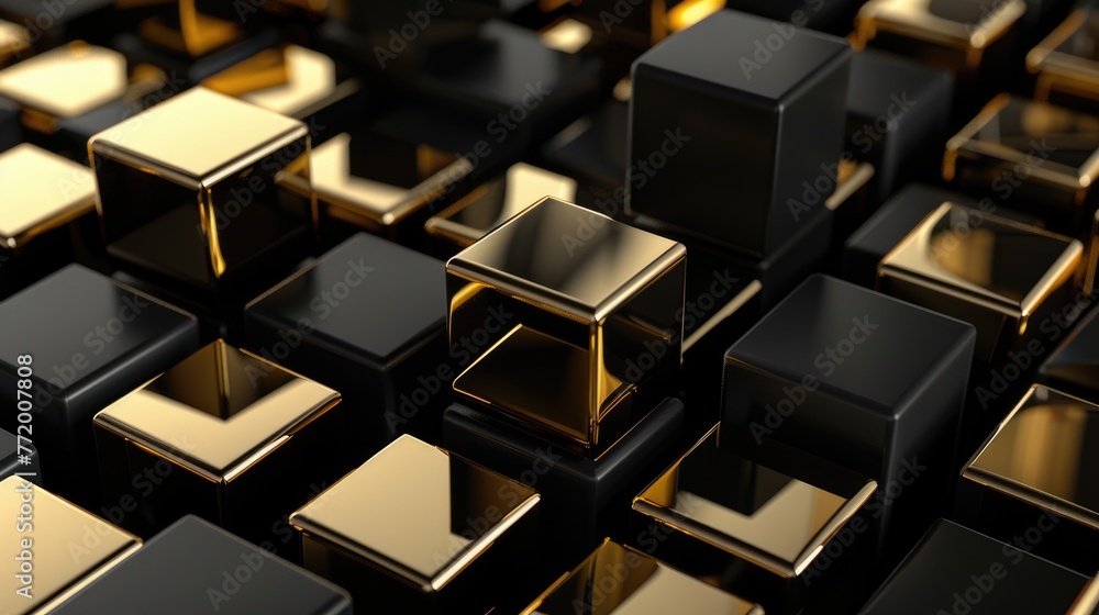 Black and Gold Cubes on Abstract Background - Golden Metallic Boxes for Wallpaper or Decoration Black and Gold Cubes on Abstract Background - Golden Metallic Boxes for Wallpaper or Decoration