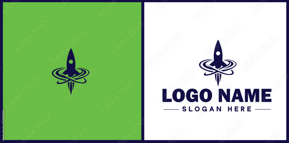 Obraz premium Rocket fast space flying logo icon vector for business brand app icon rocket logo template