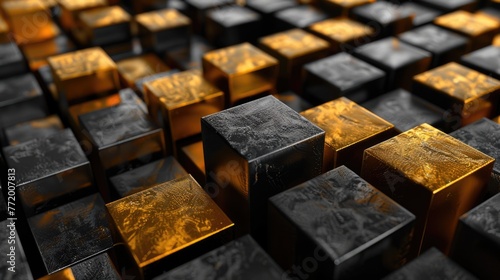 Black and Gold Cube Box on Abstract Background - Stunning Wallpaper and Decoration