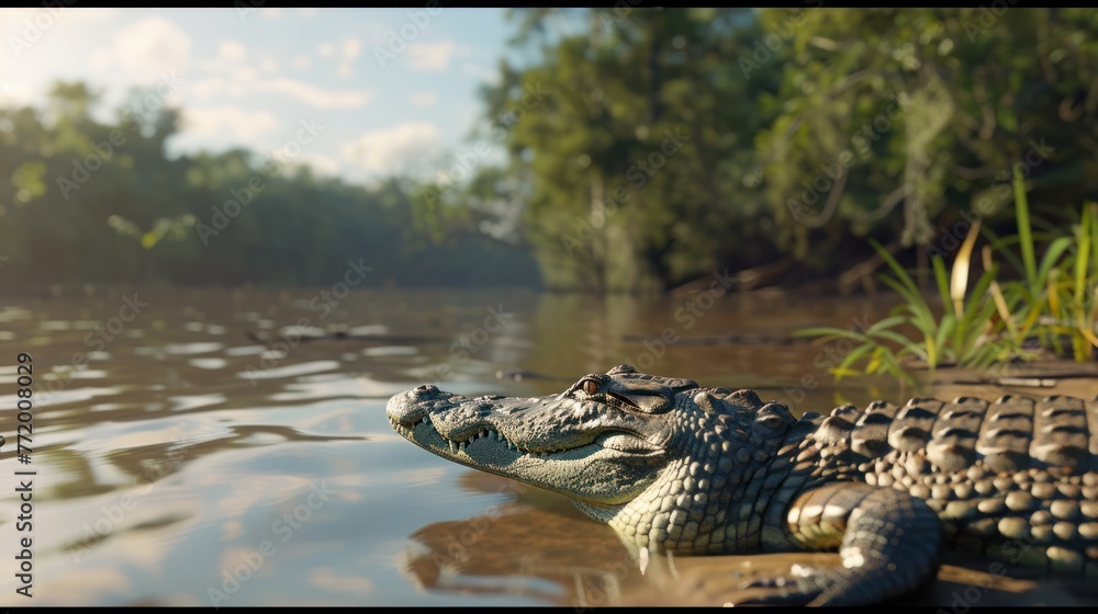 Fototapeta premium Adult head of the Crocodile in Honduras.