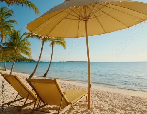 beach chairs and umbrella on the beach