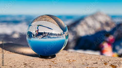 Canvas Print Crystal ball alpine winter landscape shot at Mount Fuessener Joechle, Graen, Reu