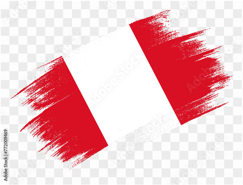 Peru flag with brush paint textured isolated  on png or transparent background. vector illustration