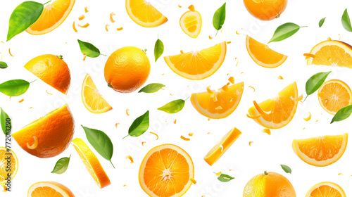 Flying orange pieces  isolated on a transparent background 