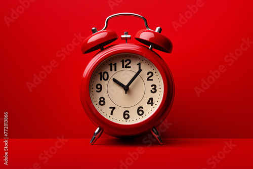 a red alarm clock with bells