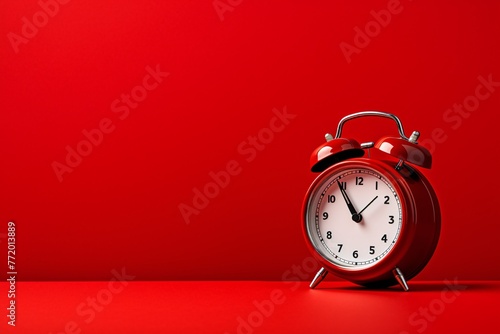 a red alarm clock on a red surface